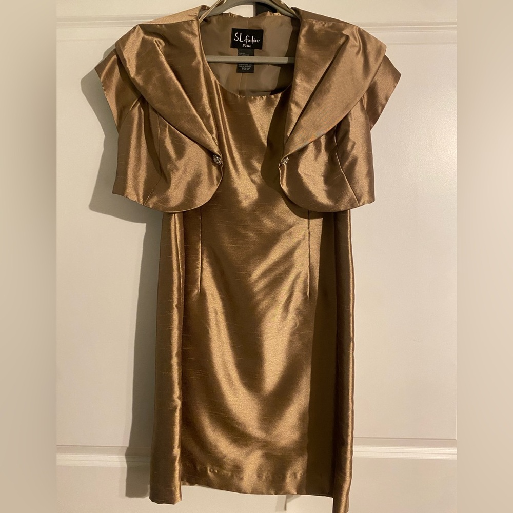SL Fashions Gold Bronze Midi Dress with Jacket